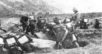 [Turkish trops are preparing an attack at Capa Helles in the picture.]